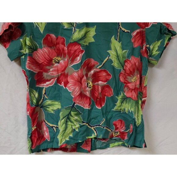 Liz Claiborne Lizwear Womens Small Green Red Floral Hawaiian Button Rayon Top - Picture 7 of 8